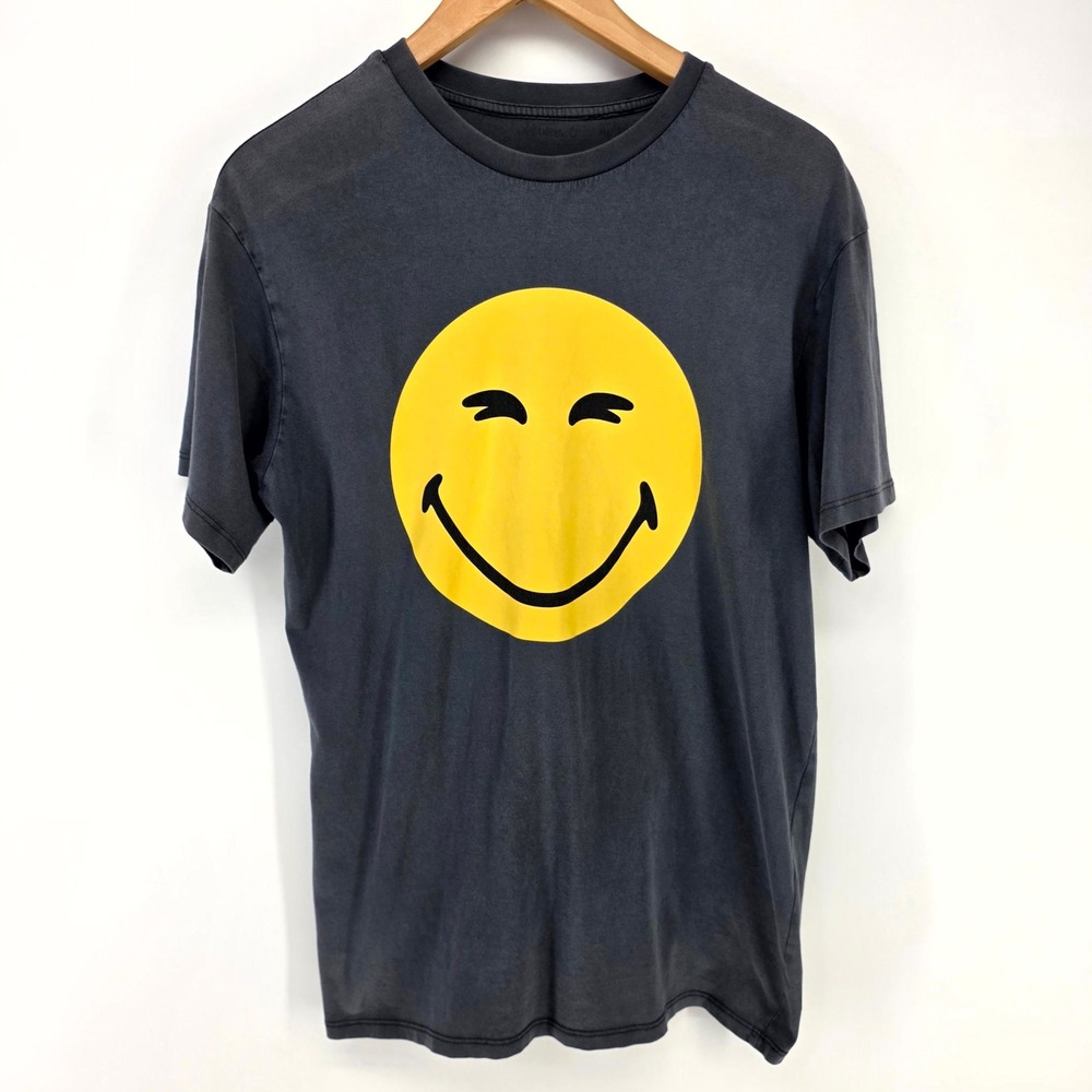 SmileyWorld Graphic T-Shirt Mens Large Gray Yellow Smiley Face Retro Streetwear